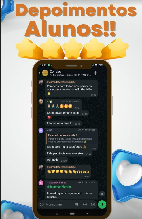 Print da conversa no WhatsApp com o depoimento de um aluno da Meta Cursos.
