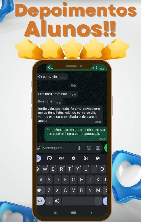 Print da conversa no WhatsApp com o depoimento de uma aluna da Meta Cursos.